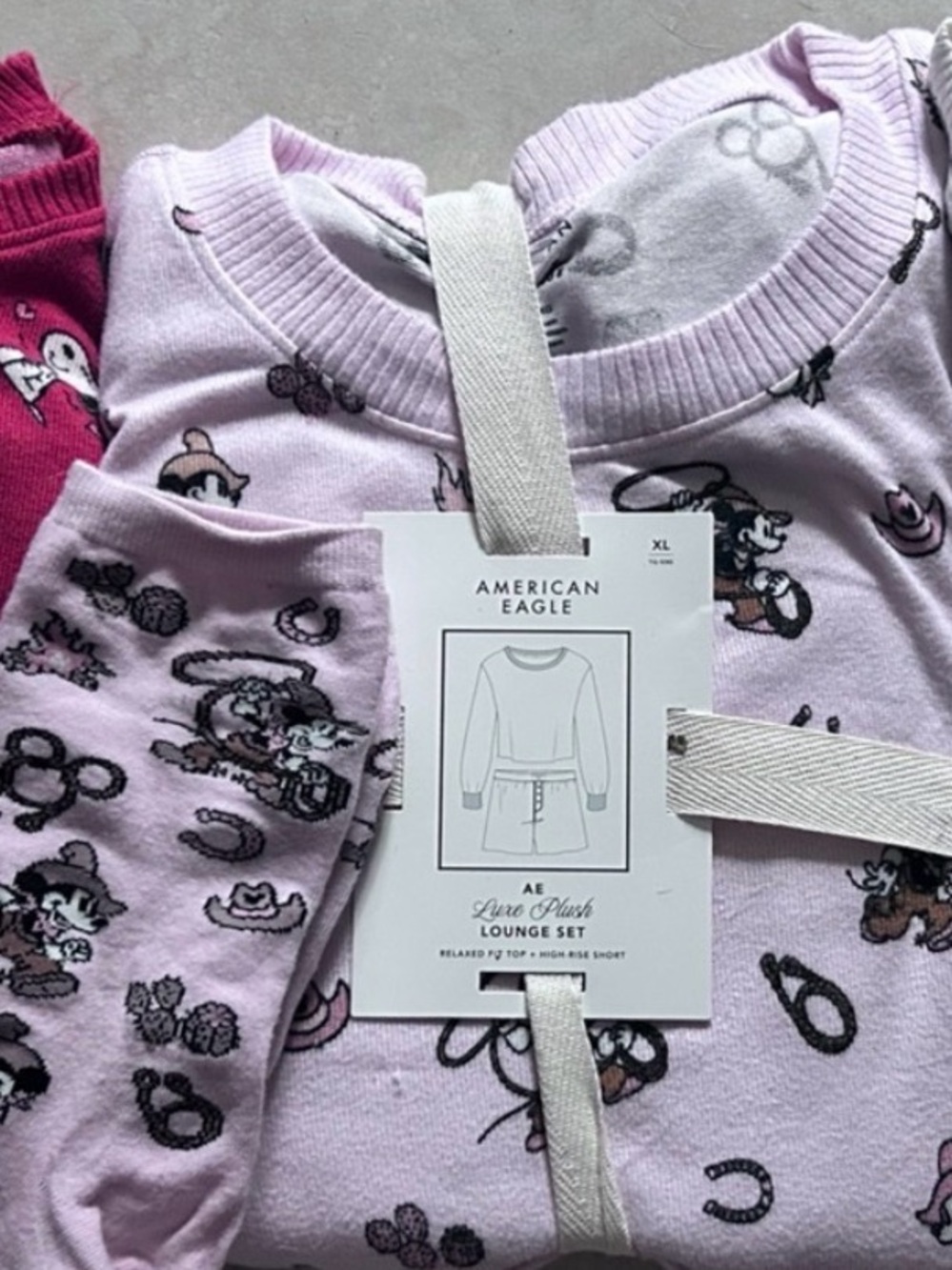 New AE 3ps luxe plush matching Pajamas set w/ crew socks (Minnie Mouse) size 14